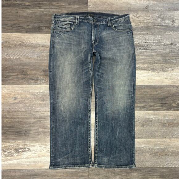 Vintage Silver Jeans Faded Blue Mens 40x30 Straight Stretch Mid Wash Denim Jeans - Picture 2 of 13